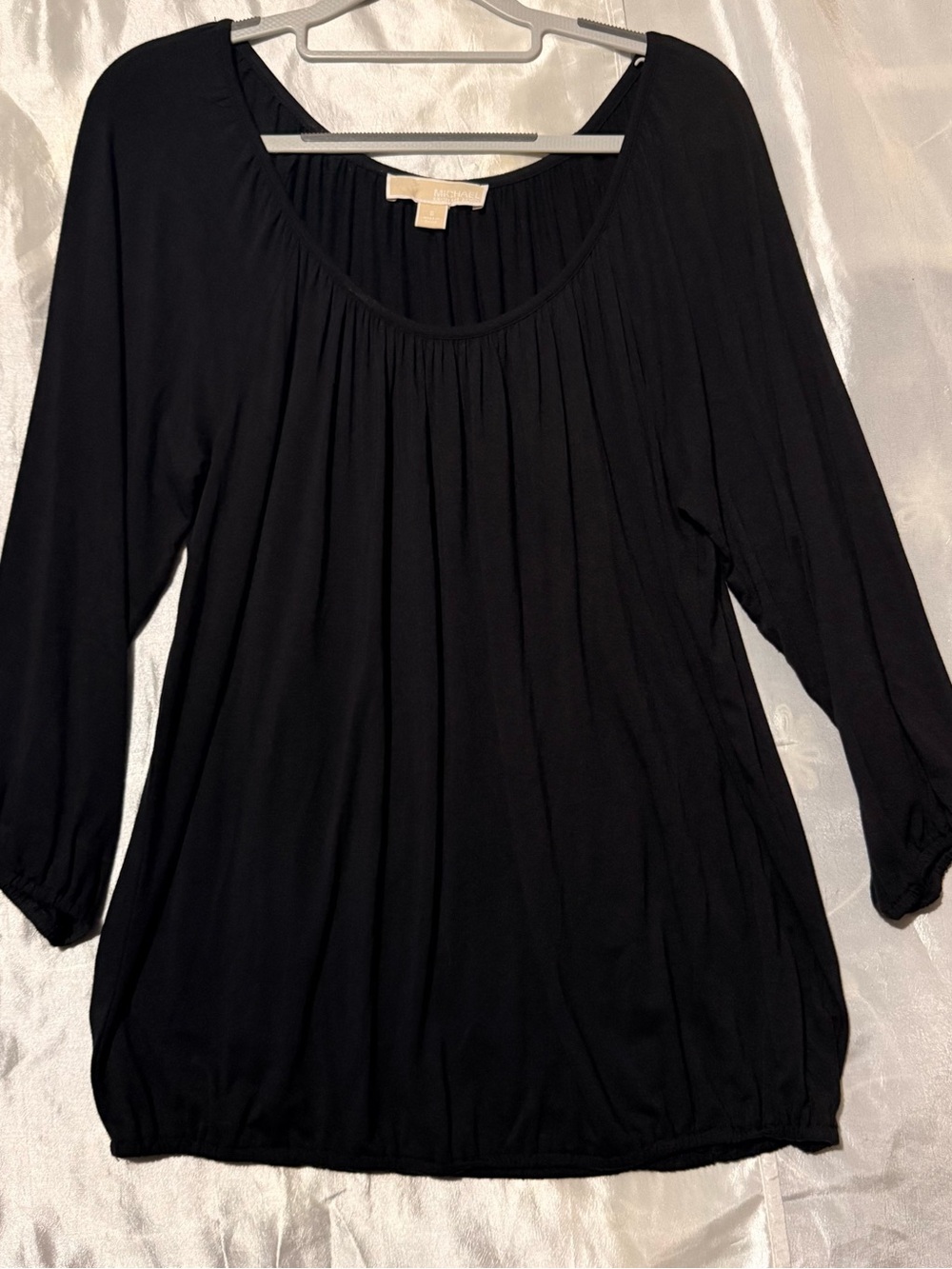 Michael Kors Black Gathered Neck 3/4 Sleeve Blouse Top Women Size Small